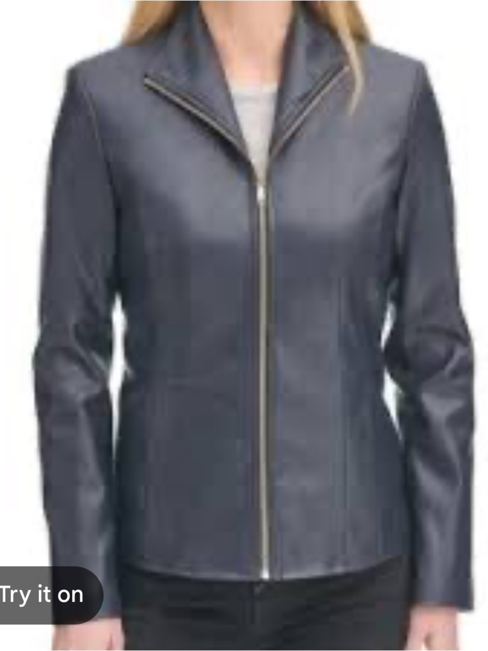 Cole Haan Signature Navy Faux Leather Wing Collar Jacket Womenβs Size Medium